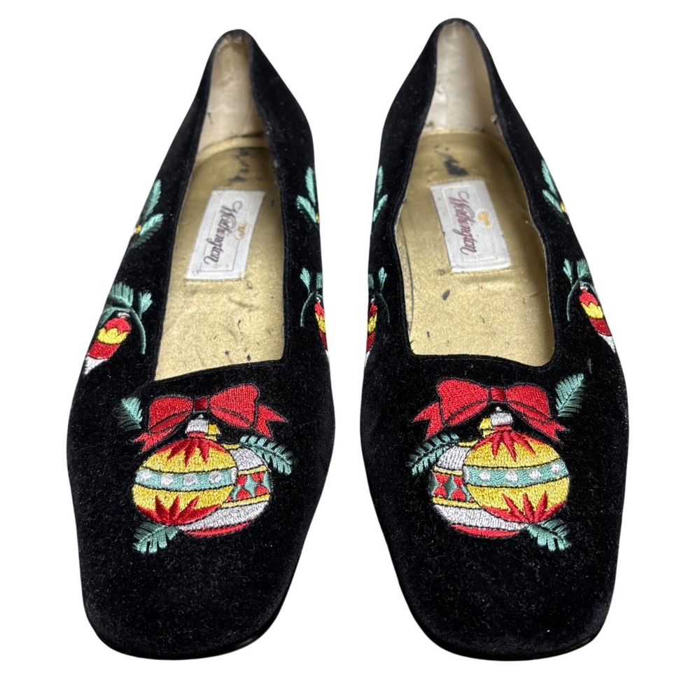 Worthington |‎ Womens 7 | Black Velvet | Christmas | Embroidered | Low Heel
